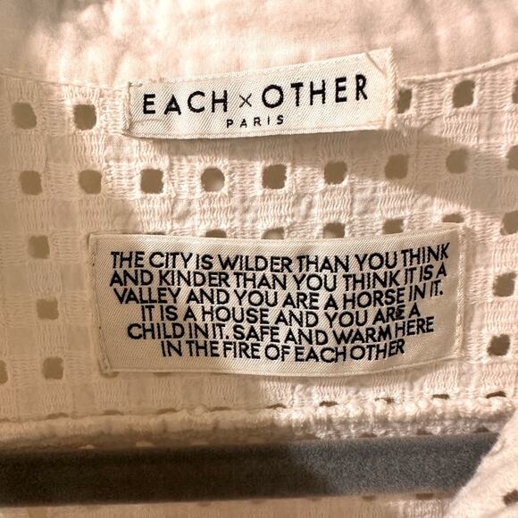 Each x Other Paris Ivory Cream Eyelet Cutout Button Front Top Short Sleeve, M - Picture 2 of 6